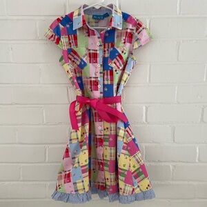 Classic Children’s Place Multicolor Patchwork Dress With Pink Belt Size 6X-7